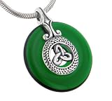 Sterling Silver Celtic Triskele Knot on Deep Forest Green Glass Disc Slide Pendant