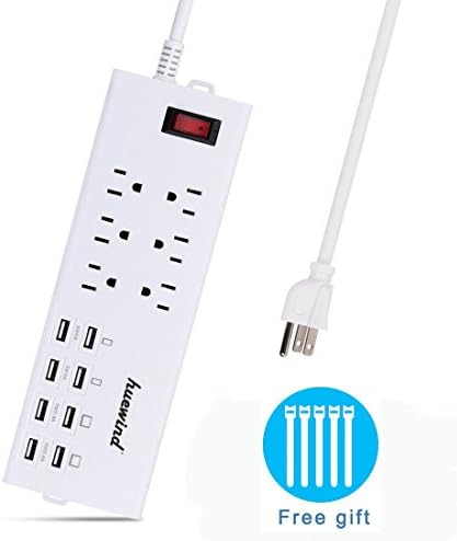 Huewind USB Power Strip/Surge Protector PowerPort Strip with 6 AC Outlets, 8-Port USB Charger with (5V.1.0A-2.4A) 5.5ft Cord for iPhone, iPad, Samsung Galaxy S6/S6 edge, HTC M9, Motorola, LG