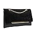 b.m.c BMC Large Black Faux Suede Gold Metal Chain Accent Envelope Style Clutch Handbag