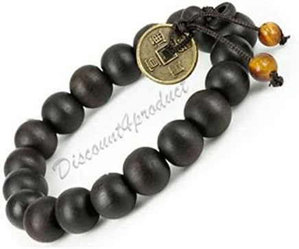 Discount4product Feng Shui Coin with Tibetan Buddha Prayer Mala Black Wood Bracelet