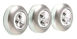 Fulcrum 30010-301 LED Battery-Operated Stick-On Tap Light, Silver, 3 Pack