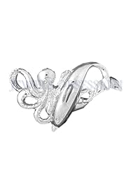 Rhodium-Plated 925 Sterling Silver Octopus And Dolphin Pendant