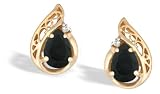 14K Yellow Gold Genuine Pear Black Onyx and Diamond Filligree Earrings