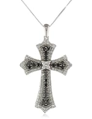 10k White Gold Black and White Diamond Cross Pendant Necklace (1.00 cttw, I-J Color, I2-I3 Clarity), 18"