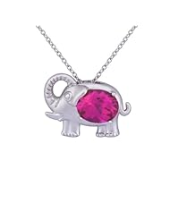 Rhodium Plated Sterling Silver Pink Corrundum Elephant Pendant 18"