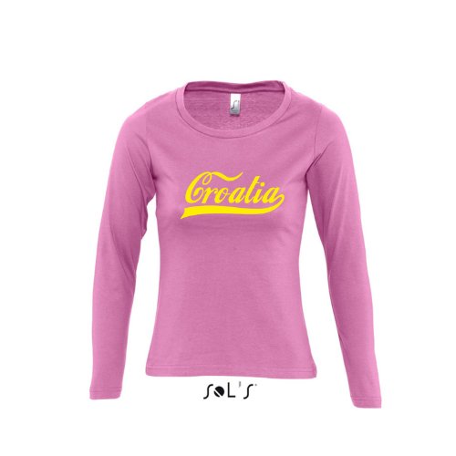 Kroatien Oldschool Croatia LÄNDERSHIRT EM / WM FAN Trikot – Damen Langarm Longsleeve T-Shirt S-XL , Orchid pink – gelb , M