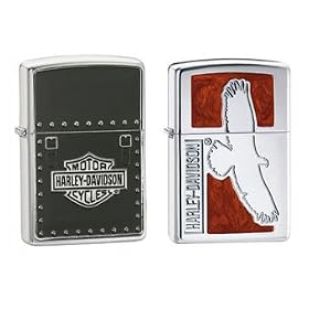 Zippo Lighter Set - Harley Davidson Saddle Bag Emblem and Flying Eagle Armor, Pack of Two