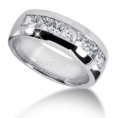 14K White Gold Men’s Princess Cut Diamond Wedding Band (1.25ct.tw, HI Color, SI2-3 Clarity)