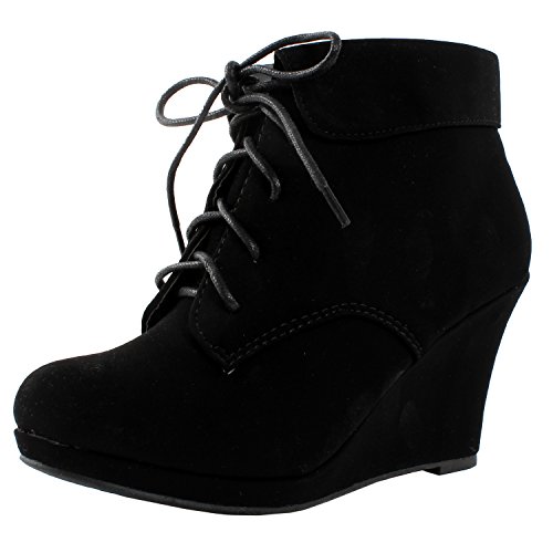 Top Moda Womens Max-35 Max 35 Womens Wedge Ankle Booties,7 B(M) US,Black