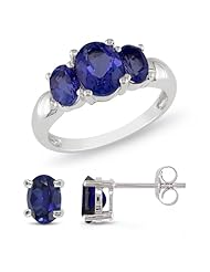 Sterling Silver 6 3/4 CT TGW Oval Created Sapphire Ring and Earring Set (8 x 6 mm)