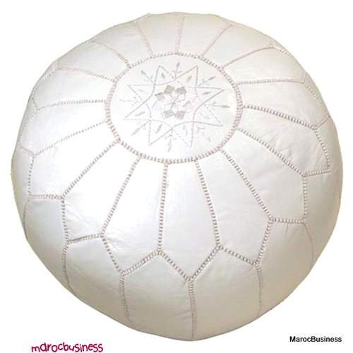 Moroccan Leather Pouf White Color