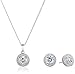 Sterling Silver Cubic Zirconia Round Halo Earrings and Pendant Necklace Jewelry Set, 18'