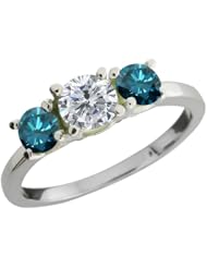 1.04 Ct Round I/J Diamond Blue Diamond 18K White Gold Ring