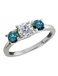 1.04 Ct Round I/J Diamond Blue Diamond 18K White Gold Ring