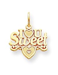 10K Yellow Gold I Love U Sweet Heart Charm Pendant