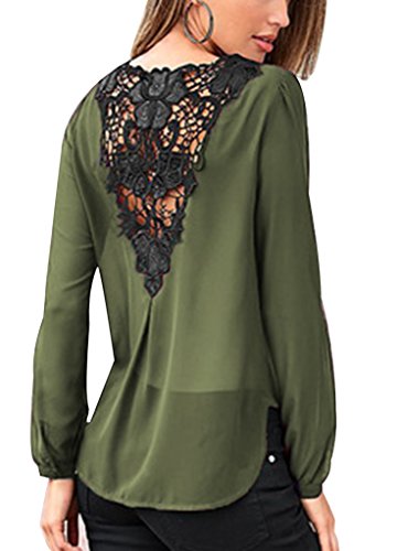 Merryfun Women's Sexy Long Sleeve Blouse V Neck Hollow Chiffon Top T-shirt