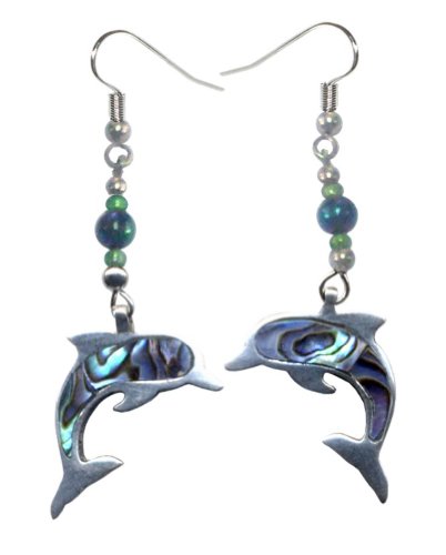 Natural Paua Pewter Earrings Dolphin