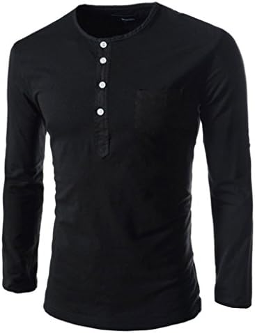 iRachel Mens Long Sleeve T-Shirt Basic Henley Shirt