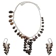 Necklace and Earrings Silver Smokey Quartz Gemstone Jewelry (gnklcs393)