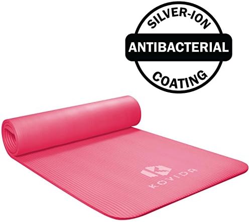 Kovida Antimicrobial Silver Ion Thick Yoga Mat, Pilates Mat, and Exercise Mat - Extra Long, High Density, Anti-Tear with Carrying Strap. Great for Pilates, P90X, Yoga, Strength Training, &amp; Stretching