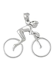CleverEve Luxury Series 14K White Gold Pendant Biker w/ Bicycle 3.2 grams