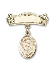 14K Gold Baby Badge with St. Alexander Sauli Charm and Arched Polished Badge Pin