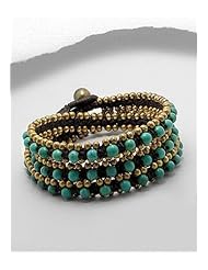Cotton Waxed Thread Semi GemStone Beads Bracelet In Brass