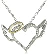 XPY Sterling Silver and 14k Yellow Gold Diamond Winged Halo Heart Pendant Necklace (.04cttw, I-J Color, I2-I3 Clarity), 18"