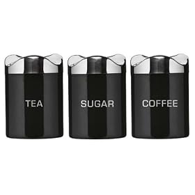 Set of 3 Houston Black Enamel Tea Coffee Sugar Jars Canister