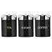 Set of 3 Houston Black Enamel Tea Coffee Sugar Jars Canister