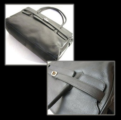 BACCINI large tote bag GRACIA for women - crafted handbag birkin-kelly in genuine black leather (17 x 12 x 5 in.)