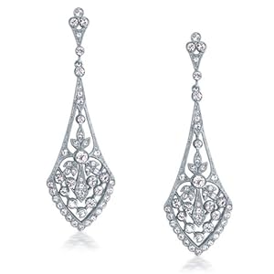 Bling Jewelry Great Gatsby Inspired Deco Teardrop Crystal Bridal Dangle Earrings