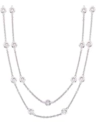 Unique 18k White gold with White diamonds by the yard long station necklace