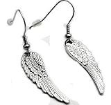 Silver Finished Angel Wing Dangle Earrings 1.25 Charm Finished Both Sides