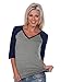 Kavio! Women Sheer Jersey Cntrst V Neck Raglan 3/4 Sleeve
