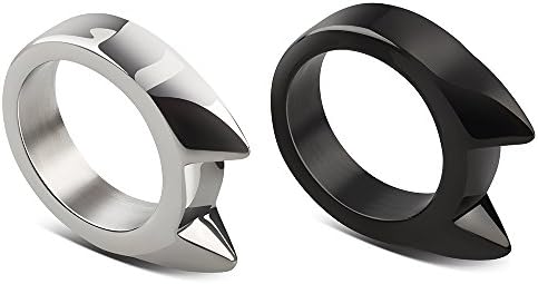 TOOTOBUY Handmade Stainless Steel Self Defense Survival Tool EDC Cat Ears Ring (silver)