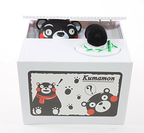 Funny Kumamon Black Bear Stealing Coin to Bamboo Money Box Bank Home Decor Gift US Seller