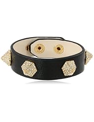Vince Camuto Black and Gold Pave Stud Leather Bracelet, 8"