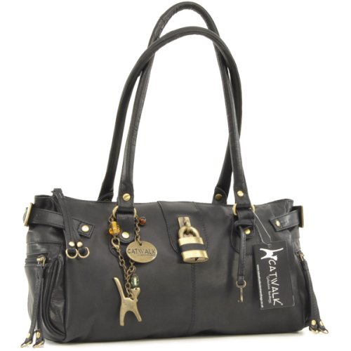 Catwalk Collection Leather Chancery Handbag – Black