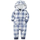 カーターズ ロンパース carter's 男の子用白x青ブロックチェック耳付きフードフリース地ジャンプスーツ (3months(55-61cm)) [並行輸入品]