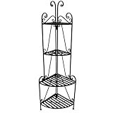 Folding Corner Bakers Rack Four Shelves - Black