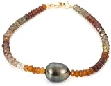 14k Yellow Gold 9-10mm Peacock Baroque Freshwater Pearl and Multi-Grossular Garnet Bracelet, 7 1/4