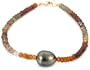 14k Yellow Gold 9-10mm Peacock Baroque Freshwater Cultured Pearl and Multi-Grossular Garnet Bracelet, 7 1/4"