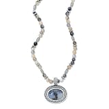 925 Silver & Moss Agate Beaded Necklace with Pendant- 18 +2 IN
