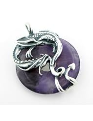 Large Sterling Silver Coiled Dragon on Amethyst Pendant