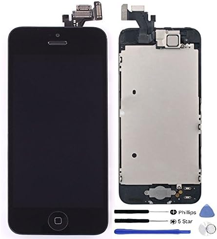 Cellpparts For iPhone 5 LCD Screen and Digitizer Assembly with Small Components Frame, Front Facing Camera,and Home Button Replacement