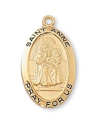 14K Gold over Solid .925 Sterling Silver St. Saint Anne Comes With 18" Chain In Gift Box Patron St. Saint Medal Pendant Necklace