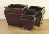 Set of 3 Modern Square-Shaped Metal PLANTER in Brown Finish