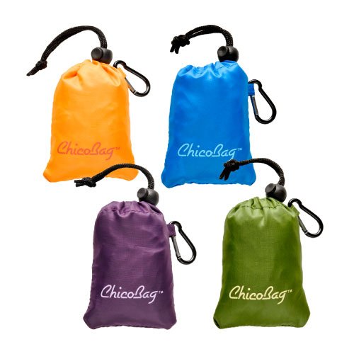 Reusable Shopping Tote / Grocery Bag by ChicoBag - 4 Pack - Assortment (1 Green, 1 Blue, 1 Purple, 1 Mango)