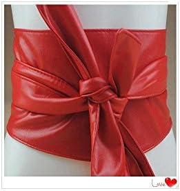 Women Fashion PU Leather Wrap Around Tie Wide Waistband Corset Cinch Belts Band Color: Red